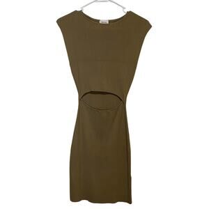 Wilfred Free Aritzia Women's Small Cut-Out Stretch Ribbed Knit Mini Dress Camel
